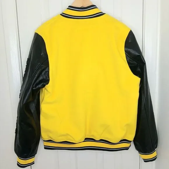 AZALEA WANG Women’s Yellow Black Varsity Bomber Jacket Large Retro Bold NWT - Picture 6 of 10